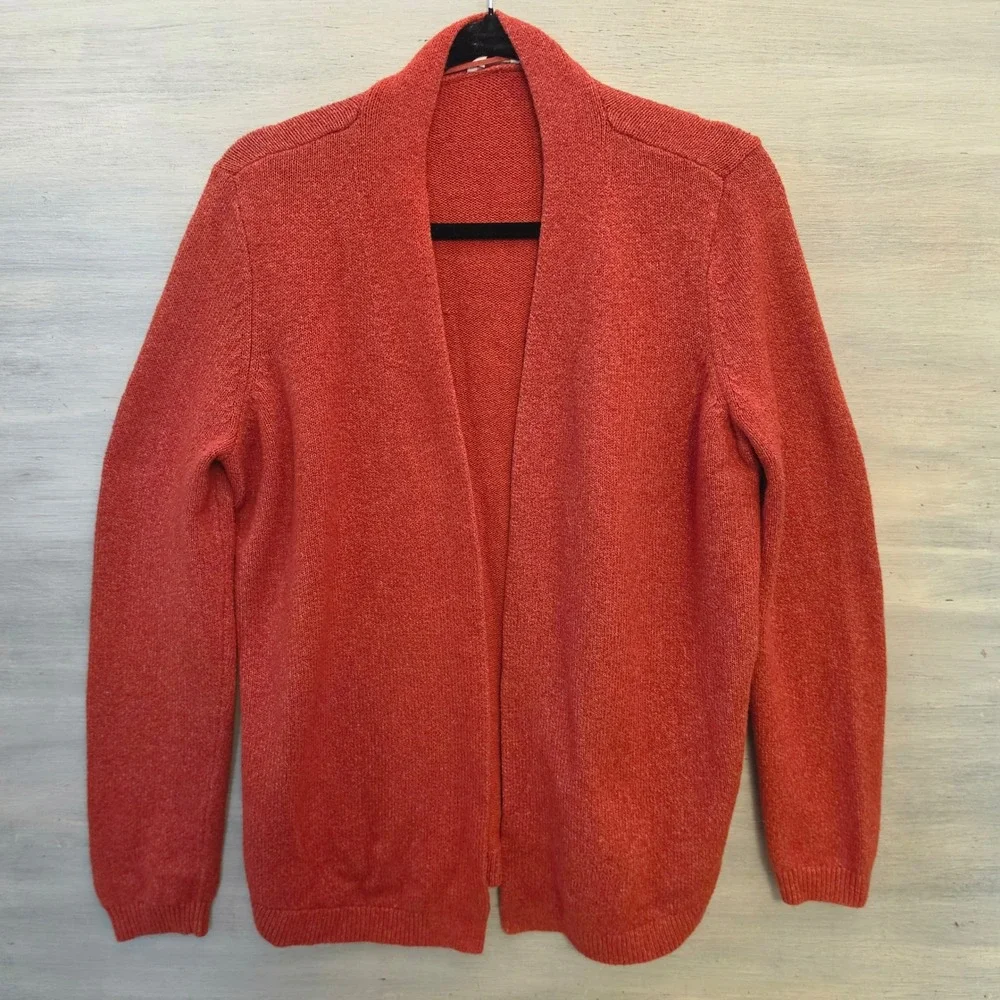 LOFT Outlet 73% Cotton Burnt Orange Open Front Knit Cardigan Sweater Large GC